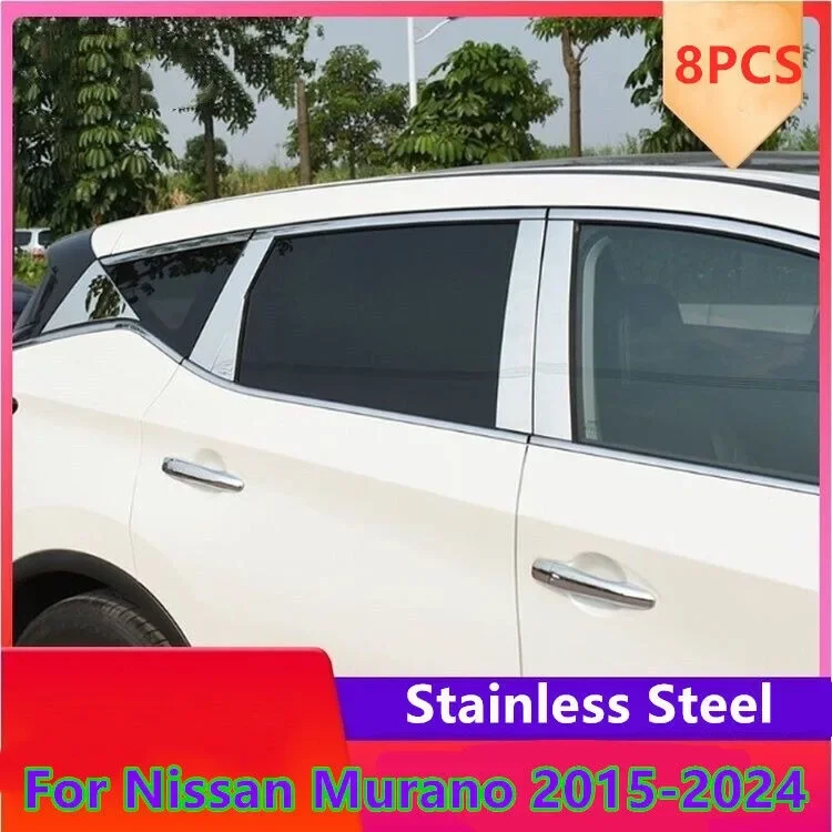 8Pcs Stainless Window Center Post Pillar Cover Trim For Nissan Murano 2015-2024