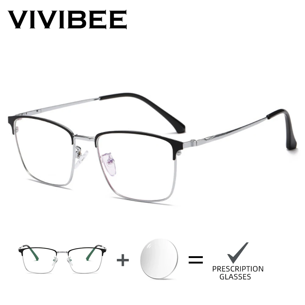 VIVIBEE Titanium Customized Prescription Glasses Men Optical Eyeglasses Frame Photochromic Business Myopia Astigmatism Eyewear
