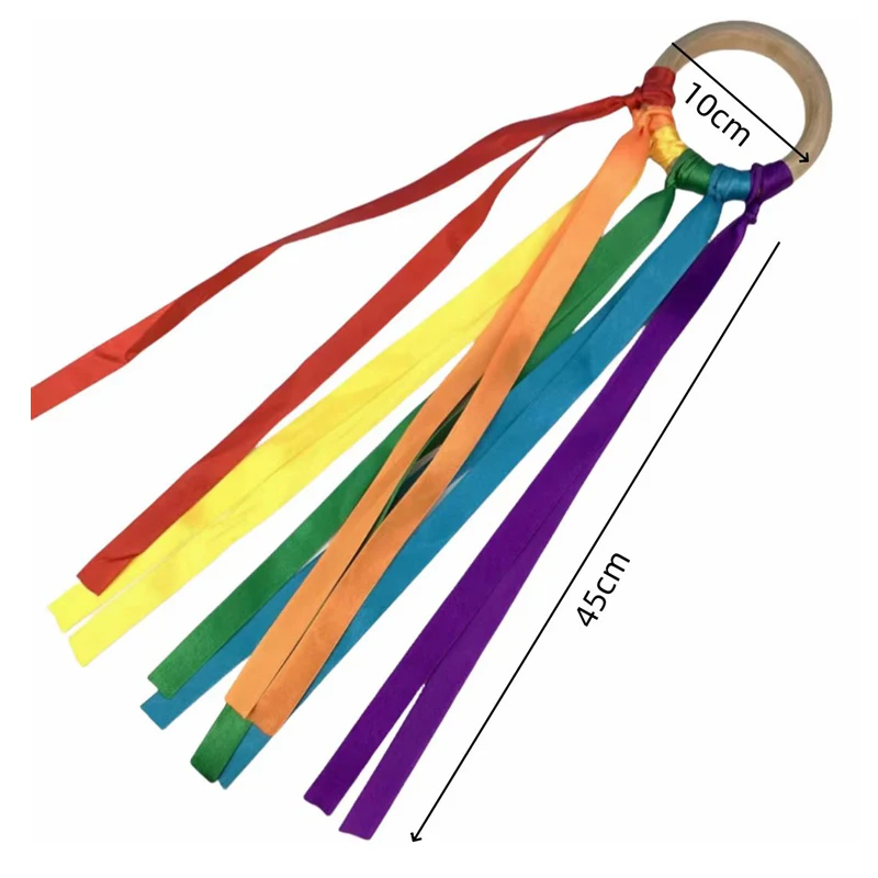 Anneau en bois Montessori, cerf-volant à main, rubans de gymnastique arc-en-ciel, cadeaux de fête d'anniversaire pour enfants, Kinder Spiele Juegos Para Fiestas, 2 pièces