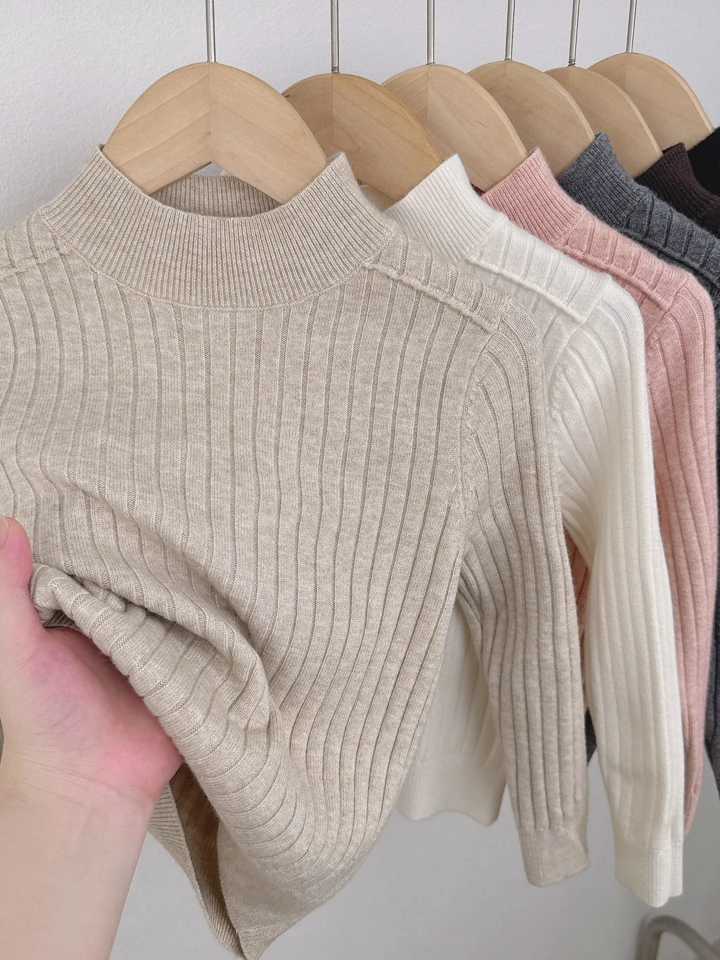 Children Base Layer Top Boys Girls Autumn Winter Slim Fit Stretchy Soft Merino Knit Top High Neck Kids