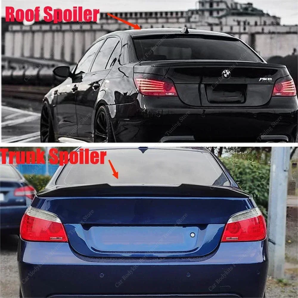 PSM 스타일 리어 스포일러 및 MP 스타일 리어 루프 윙, BMW E60 5 시리즈 520d 530i 530d 535i M5 리어 바디킷 테일 튜닝 2003-2010