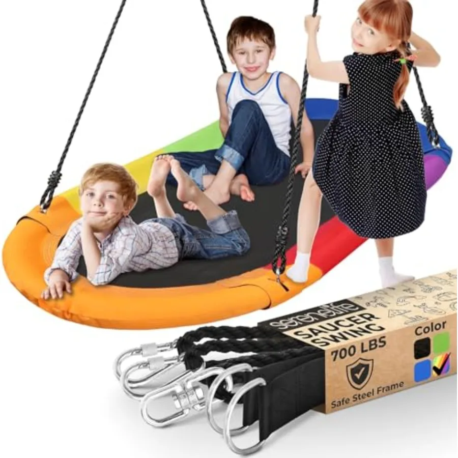 

Outdoor backyard oval swing platform for kids steel frame with weather-resistant black finish extra-padded cushion seat heavy-d