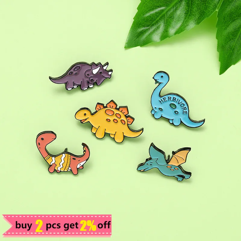 Cartoon Dinosaur Enamel Pins Stegosaurus Pterosauria Brooches for Kids Friends Jurassic Animal Badges Bag Lapel Pin Jewelry Gift