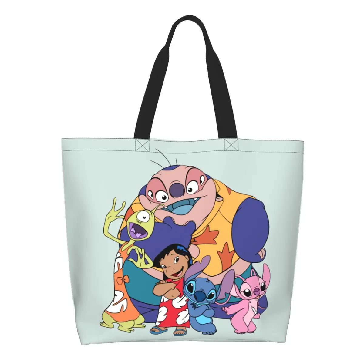 Custom Cute Lilo And Stitch Ohnan Anime Film Shopping Canvas Bag Women Washable Big Capacity Grocery Shopper Tote Bags