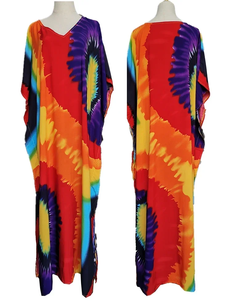 Vestido largo holgado de estilo bohemio para mujer, traje de baño con estampado de cara, Túnica Bohemia, caftán, túnica para playa, 2024