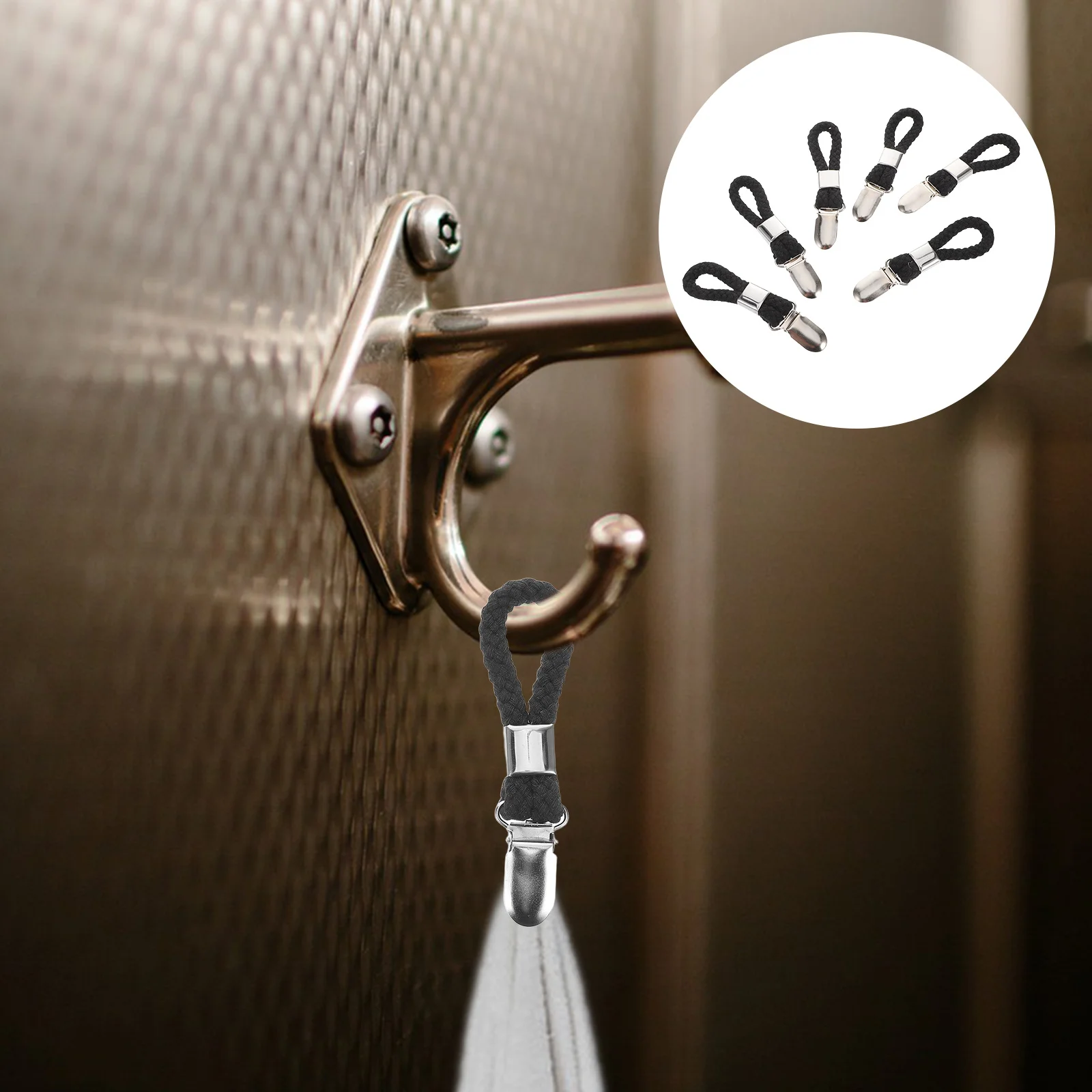 

6Pcs Bathroom Towel Clips Braided Cotton Rope Metal Clips Space-Saving Hanging Holder Kitchen Hand Towel Holder