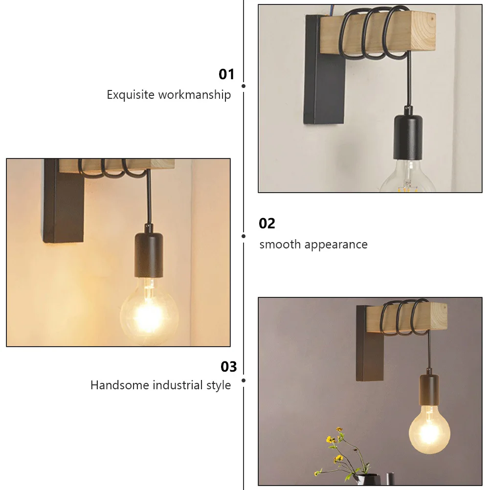 

Wooden Wall Dimmable Sturdy Vintage Home Decor Lights Iron Walkway Lights Material Smooth Industrial Style