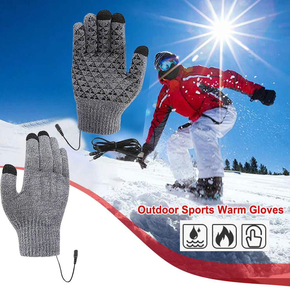 Electric USB Heated Gloves Winter Gloves Thermal Touch Screen Thermal Windproof Warm Knitted Glove Motorcycle Bicycle Gloves