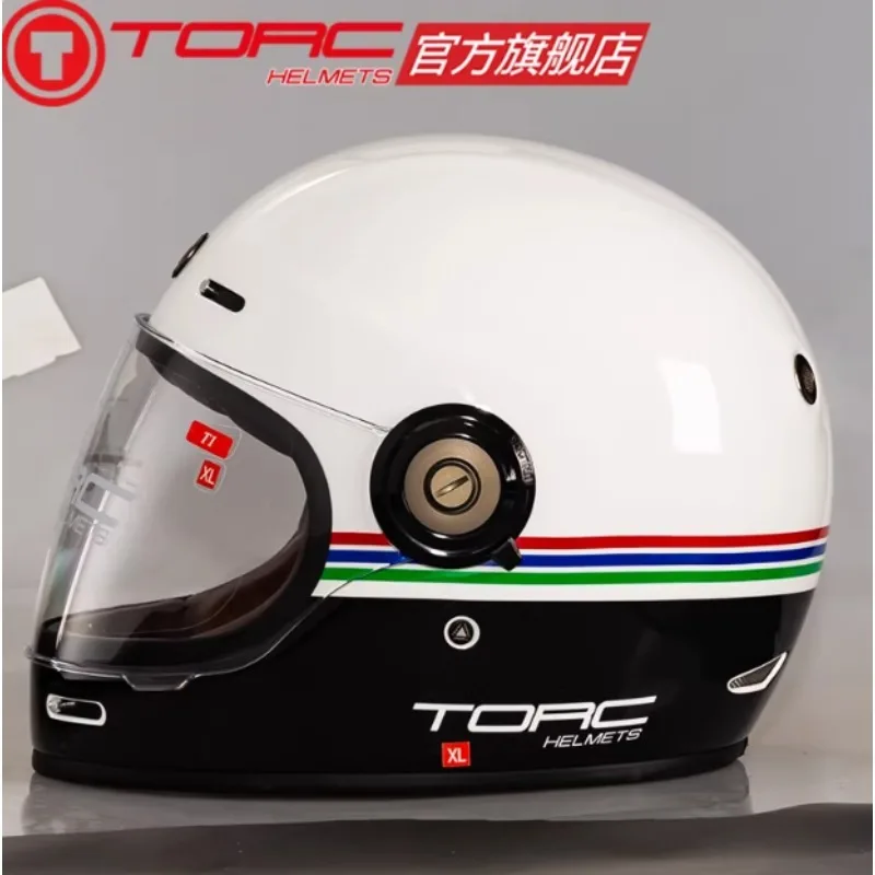 Hot TORC Motorycle Riding Vintage Helmet Moto Full Face Helmet Cover Retro Helmet Men Motorbike Personality Cool Locomotive
