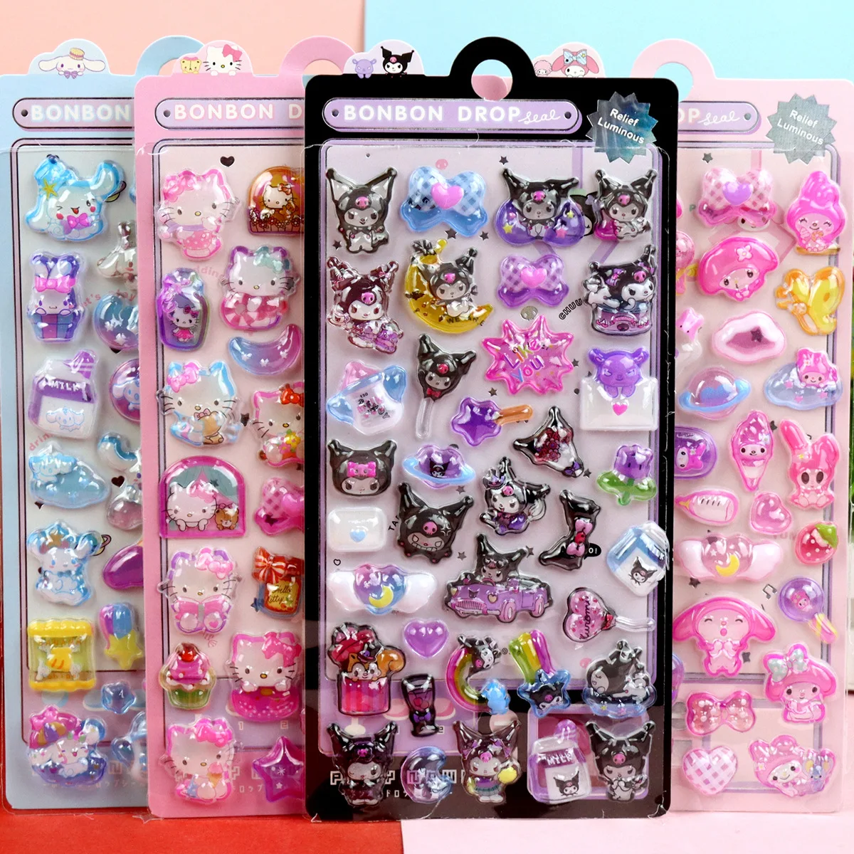 

Hot Selling Creativity 3D Luminous Embossed Stickers Cartoon Sanrio Hello Kitty Wall Decals Self-adhesive Room Decor