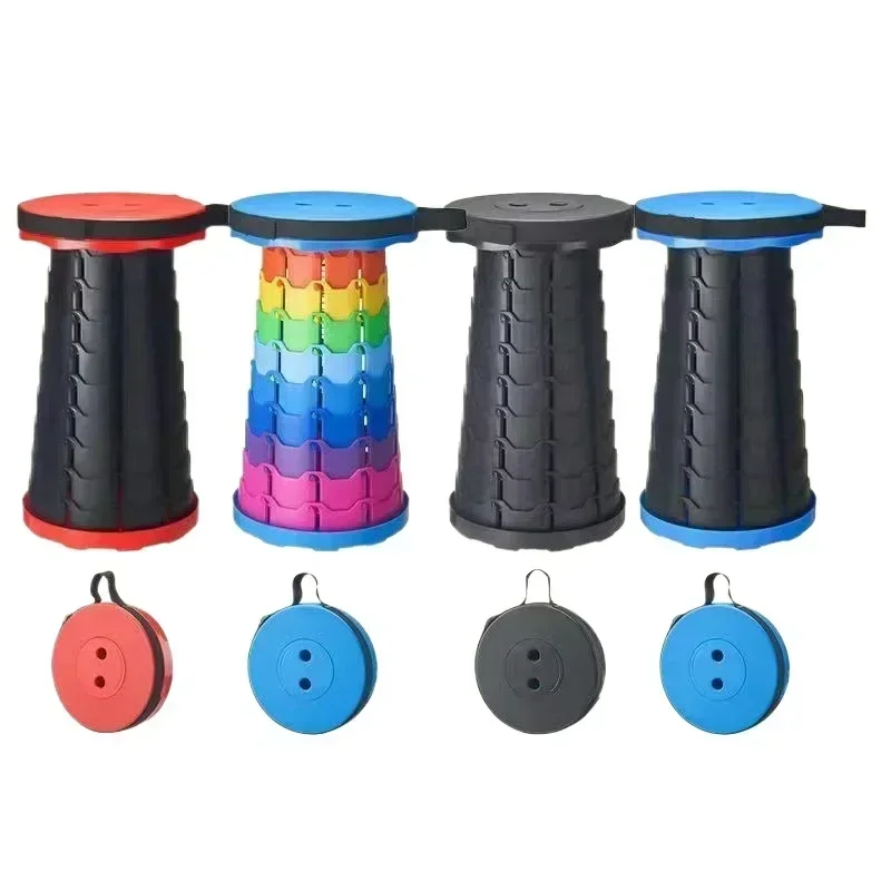 Silla Telescópica Plegable Portátil, Taburete Plegable con Altura Ajustable, Silla para Acampar al Aire Libre, Pescar, Dormitorio, Sala de Estar, Cocina