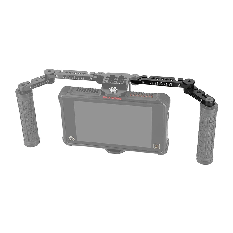 HDRIG Barra trasversale in alluminio da 124 mm 106 mm con adattatore per asta singola da 15 mm Binario inferiore per kit gabbia per fotocamera DLSR (una coppia)