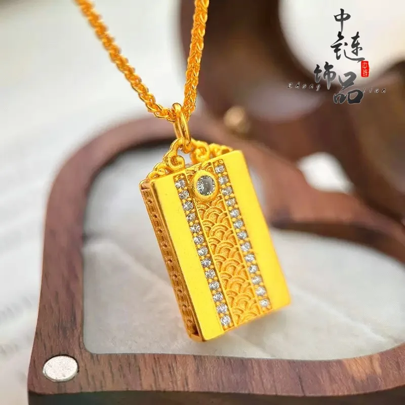 Luxury 9999 24K Solid gold certifid ancient diamond gold scale peace pendant simple and versatile Wushi brand necklace for women