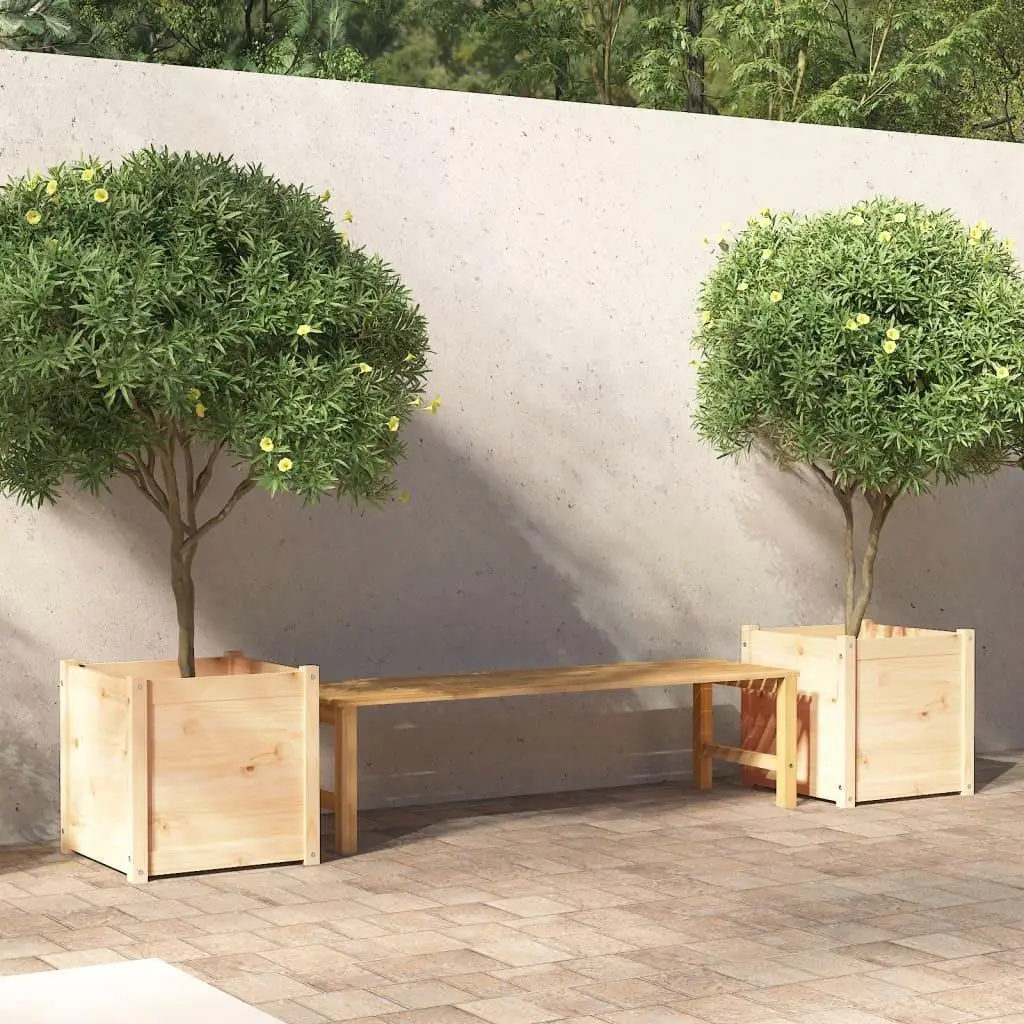 Set of 2 Solid Pine Garden Planters 19.7x19.7x19.7 Inches - Durable Outdoor Decor