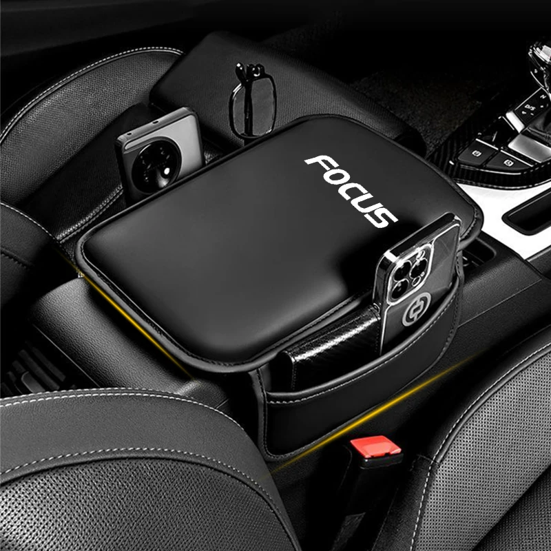 For Ford Focus ST Car Armrest Pad Elbow Raised Support Cushion Center Console Armrest Protector with Card/Coin/Phone Storage Bag