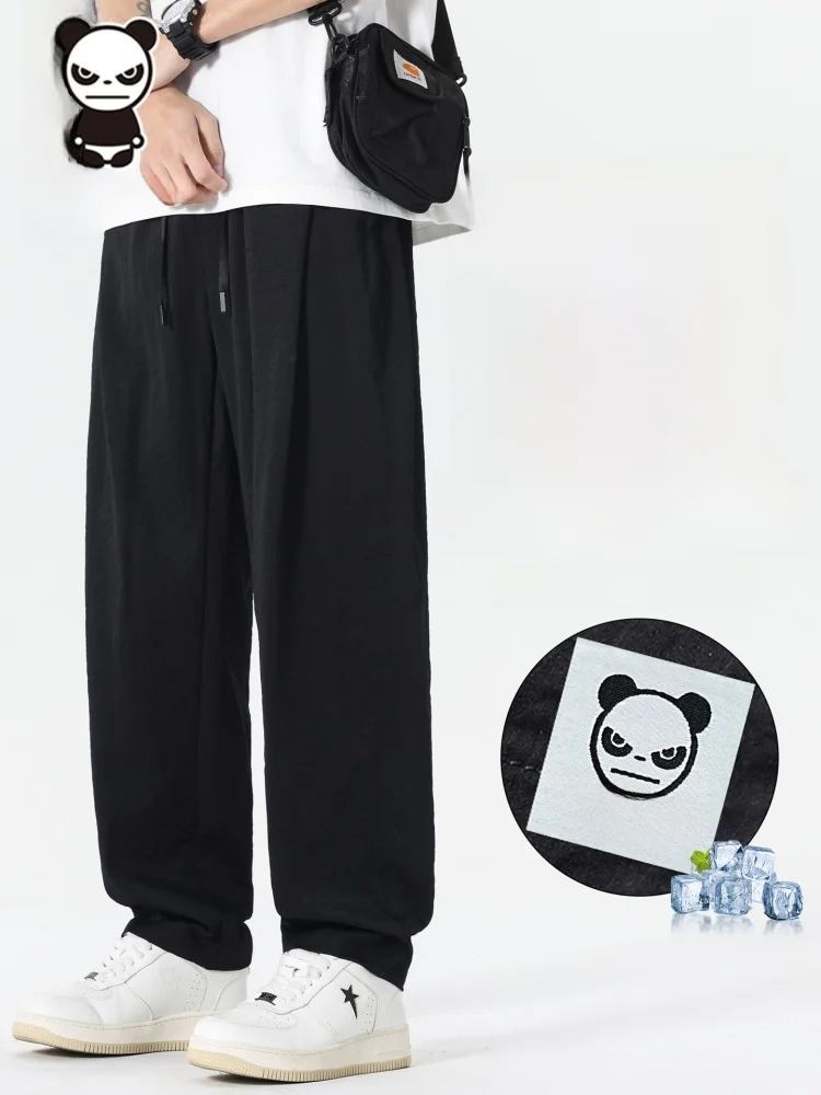 

Тонкие повседневные брюки Hipanda Ice Silk, мужские летние новые американские трендовые свободные спортивные брюки Qui Dry, повседневные брюки с прямыми штанинами