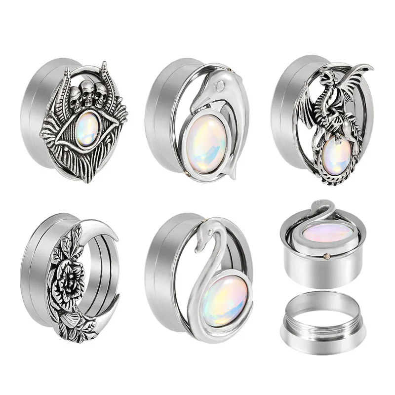 

1pair Swan Dolphin Double Horn Auricle Flash Membrane Internal Tooth Ear Expansion Puncture Expansion Earrings