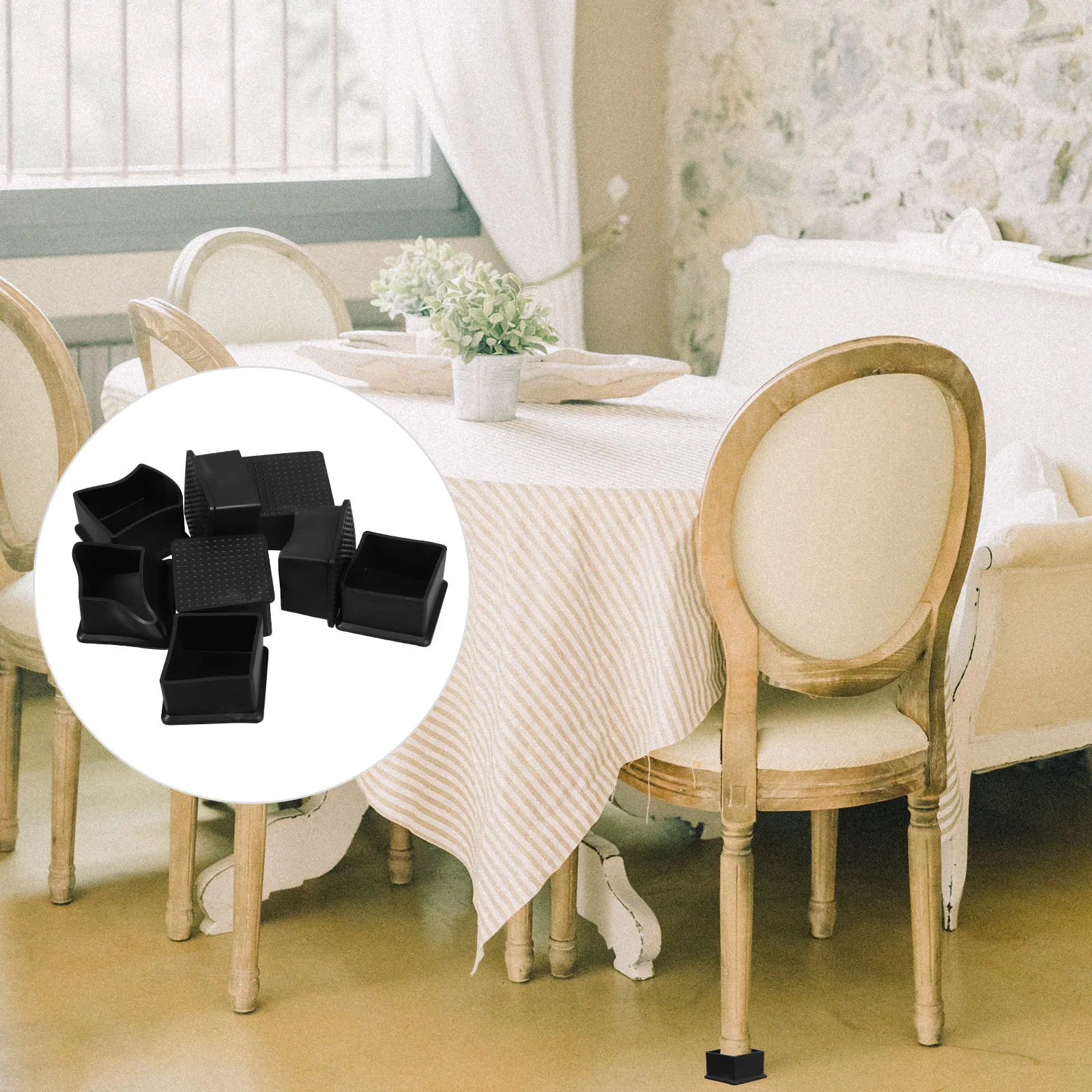 

8Pcs Square Rubber Chair Leg Protectors Noise Reducing for Hardwood Furniture Metal Legs Anti Slip Chair Pads