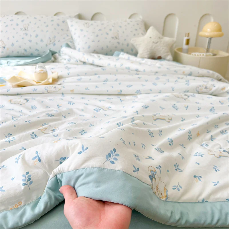 2025 100% لحاف صيفي من القطن صديق للبشرة خفيف الوزن معزي فاخر نمط مطبوع بطانية رقيقة/لحاف/لحاف فائق النعومة