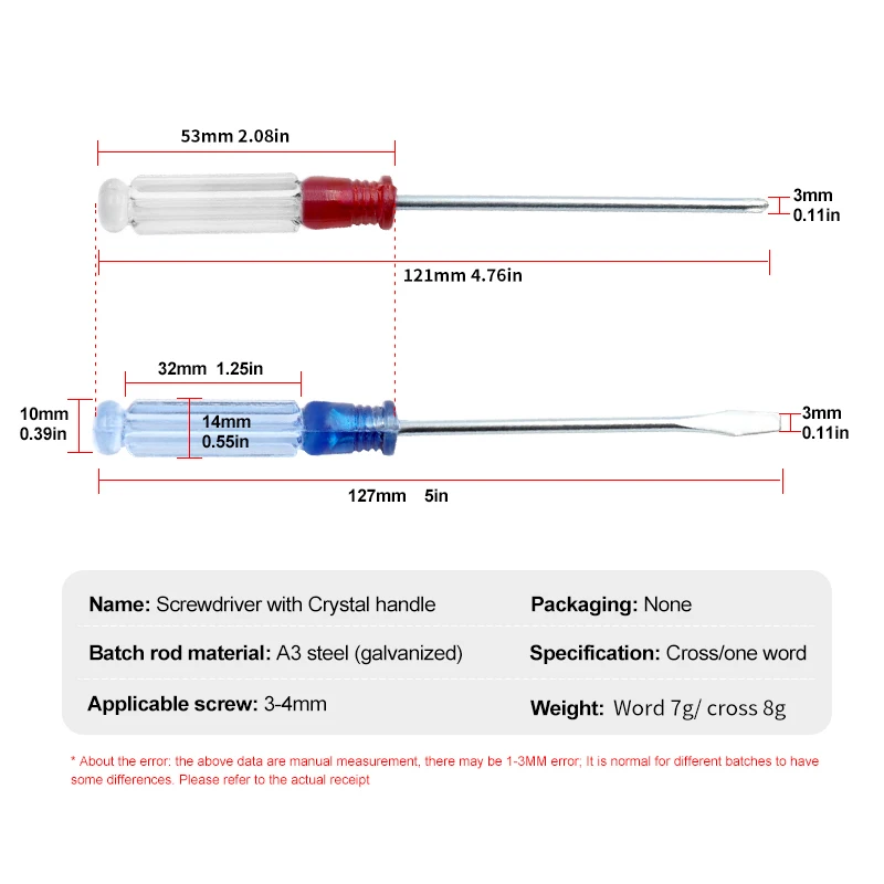 Small Cross Word /Slotted Screwdriver with Transparent Handle Mini Screwdriver Home Appliance Toy Starter 3mm
