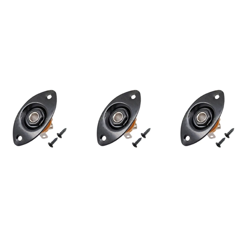 Oval Indented Guitar Jack Plate30 BK Oval Indented Guitar Jack Plate & Socket Black High Quality, 3 Pack