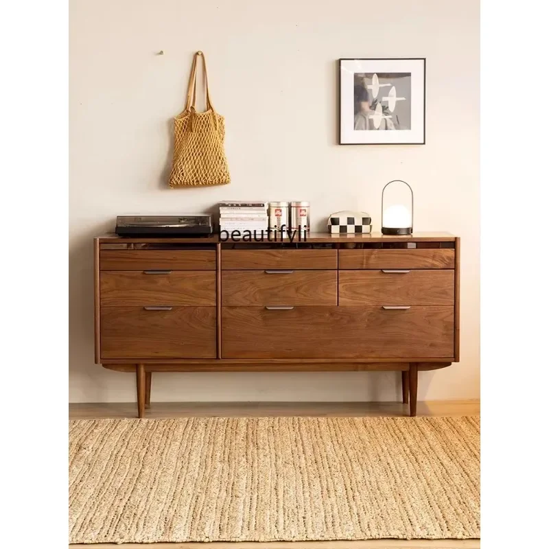 newNorth American black walnut eight-bucket cabinet storage cabinet all solid wood living room locker modern simple bedside cabi