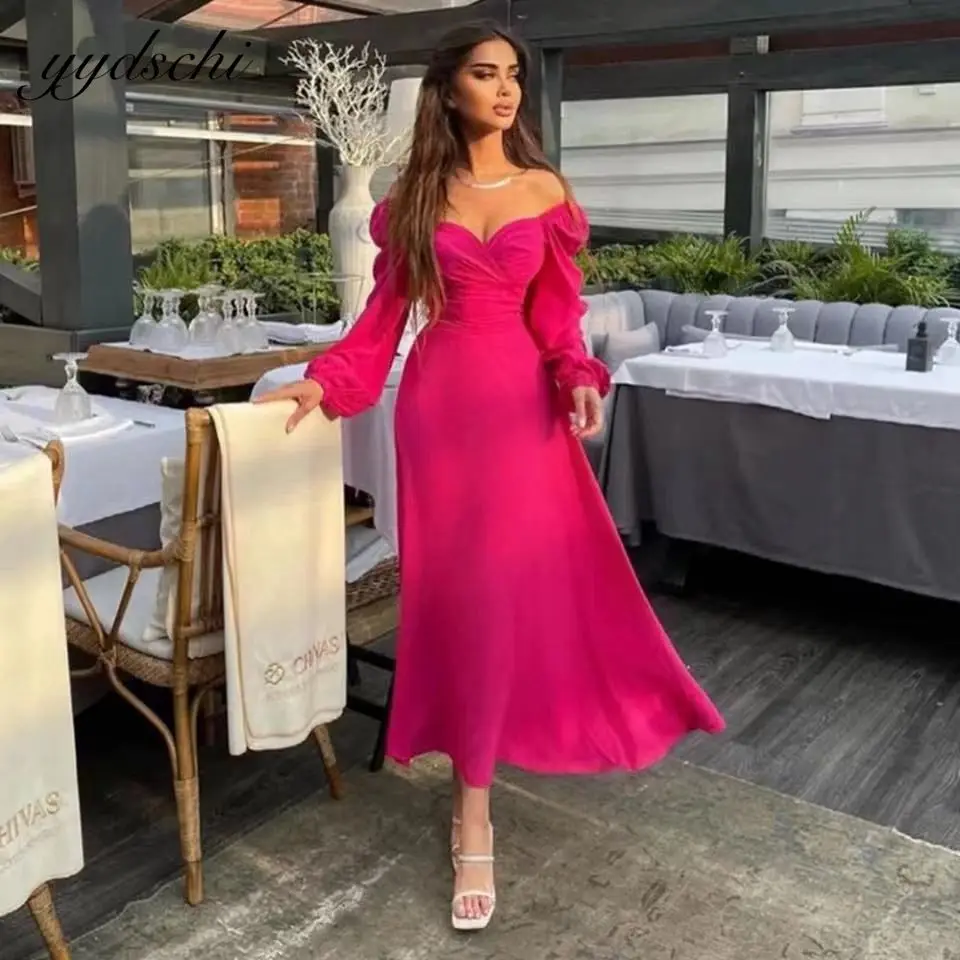 

2022 Pink Long Sleeves A-Line Evening Dress 2022 Sweetheart Elegant Prom Dress Simple Vestidos De Fiesta Formal Party Gown