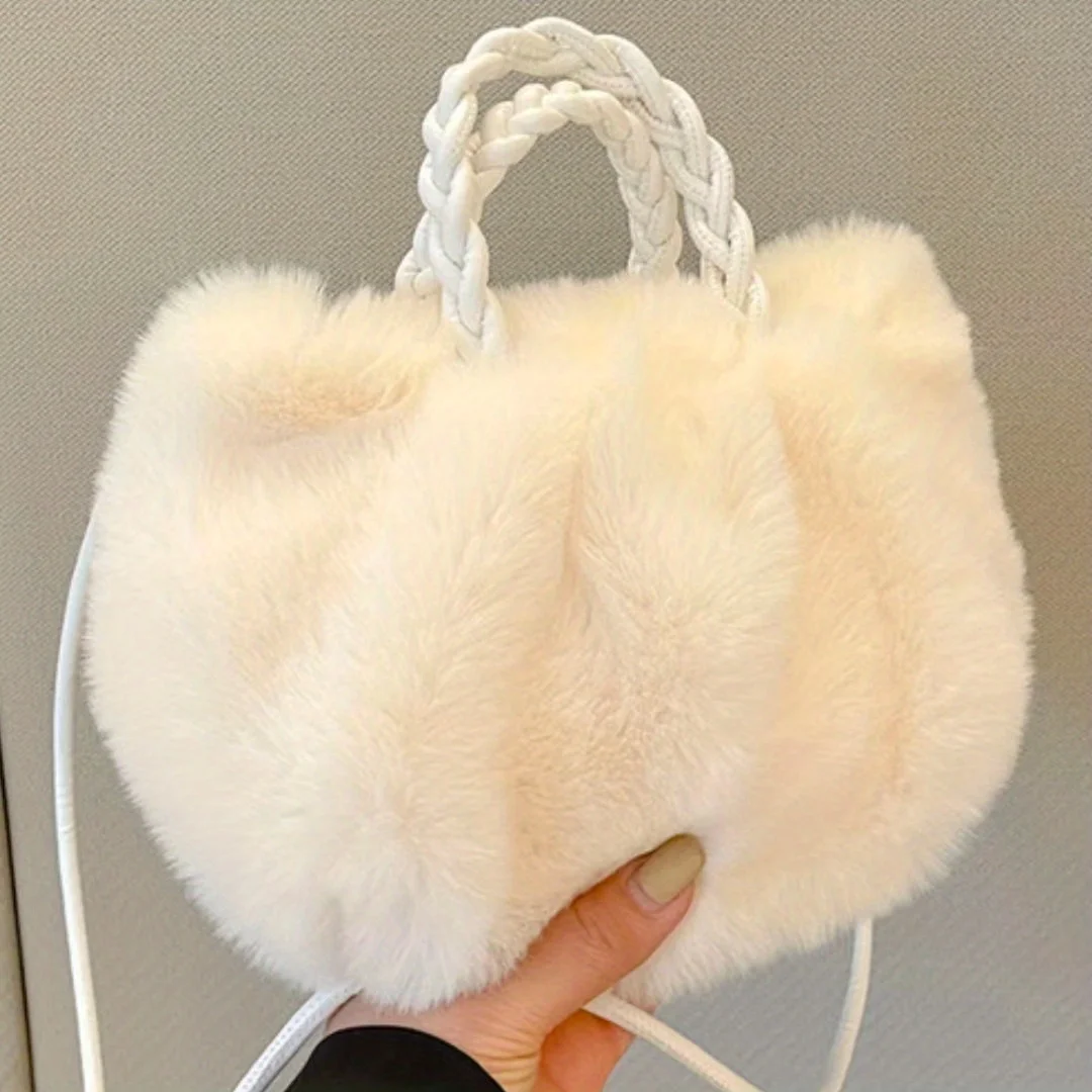 2024 New Arrival Hot Sale Plush Kawaii Handbag For Women Mini Faux Fur Crossbody Bag Fluffy Cloud Ruched Fashion Purses Bags