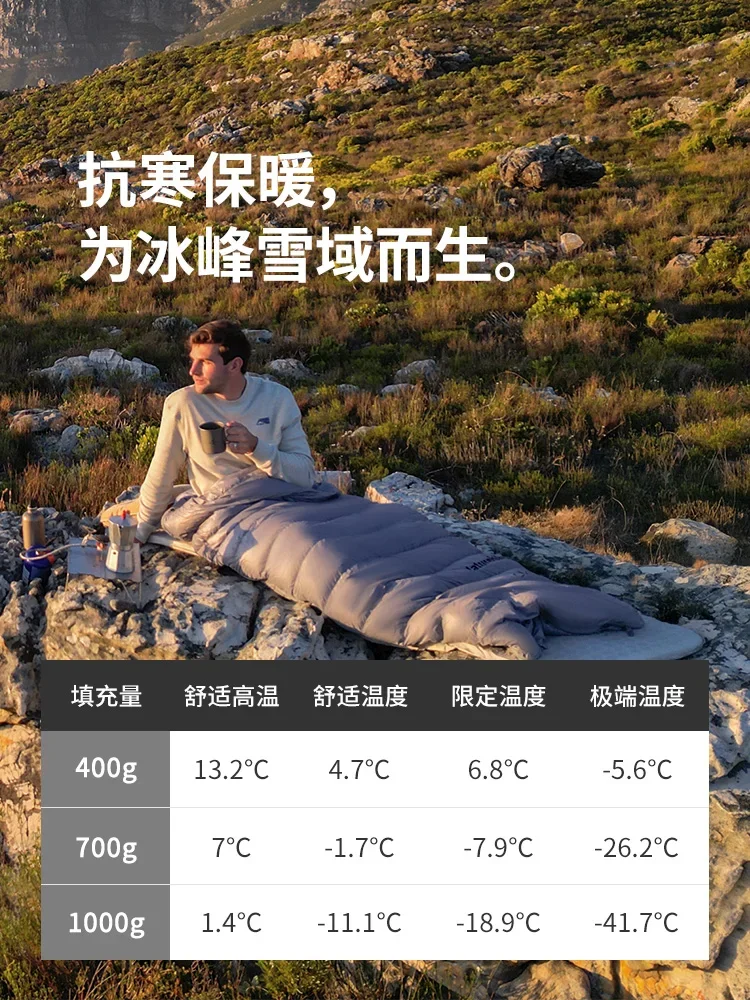 CW1000 Envelope Hooded Duck Down Sleeping Bag Lightweight Winter Thick Warm Outdoor Hiking Camping Travel