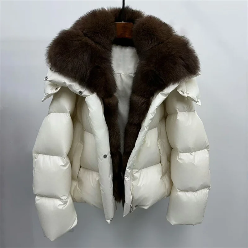 Women's winter jacket 2025 New true fox fur collar hooded down coats windproof and warm thick coat Detachable hat down jacket