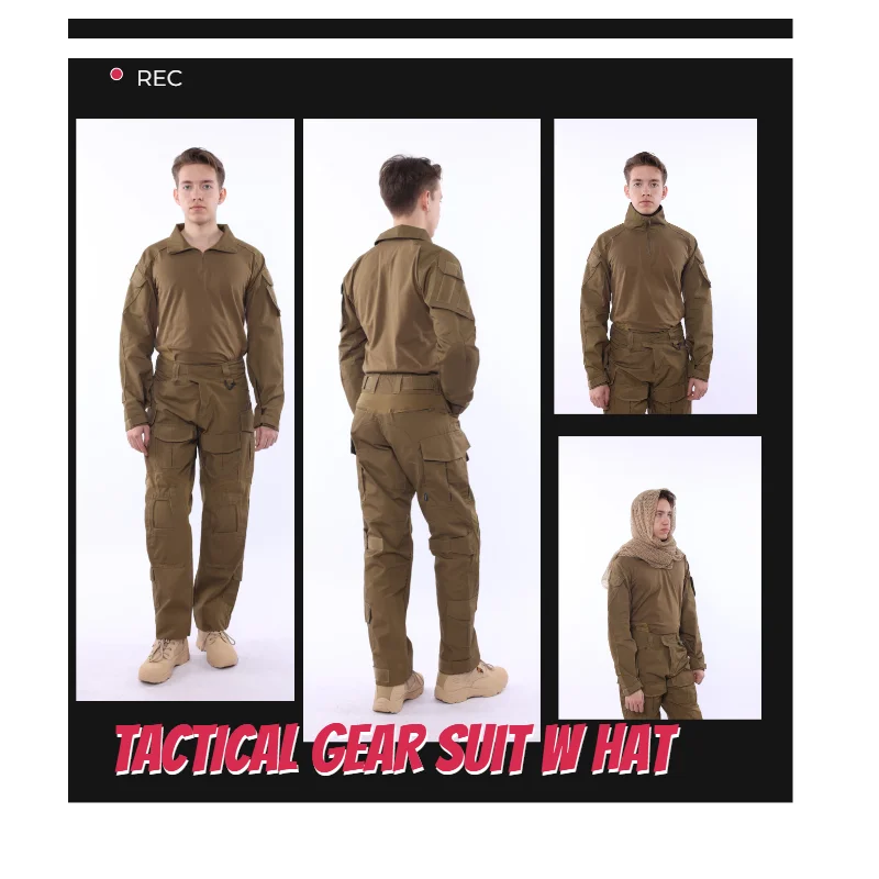 

Tactical Gear Khaki Ribstop Combat Shirt Cargo Pants Suit With Knee Pads