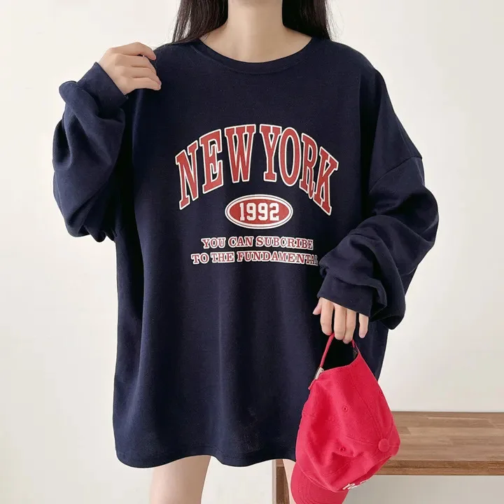 

New York Letter Print Thicken Sweatshirt Fashion Casual Winter Women Clothing Long Sleeve Pullover O Neck Autumn Loose New Top