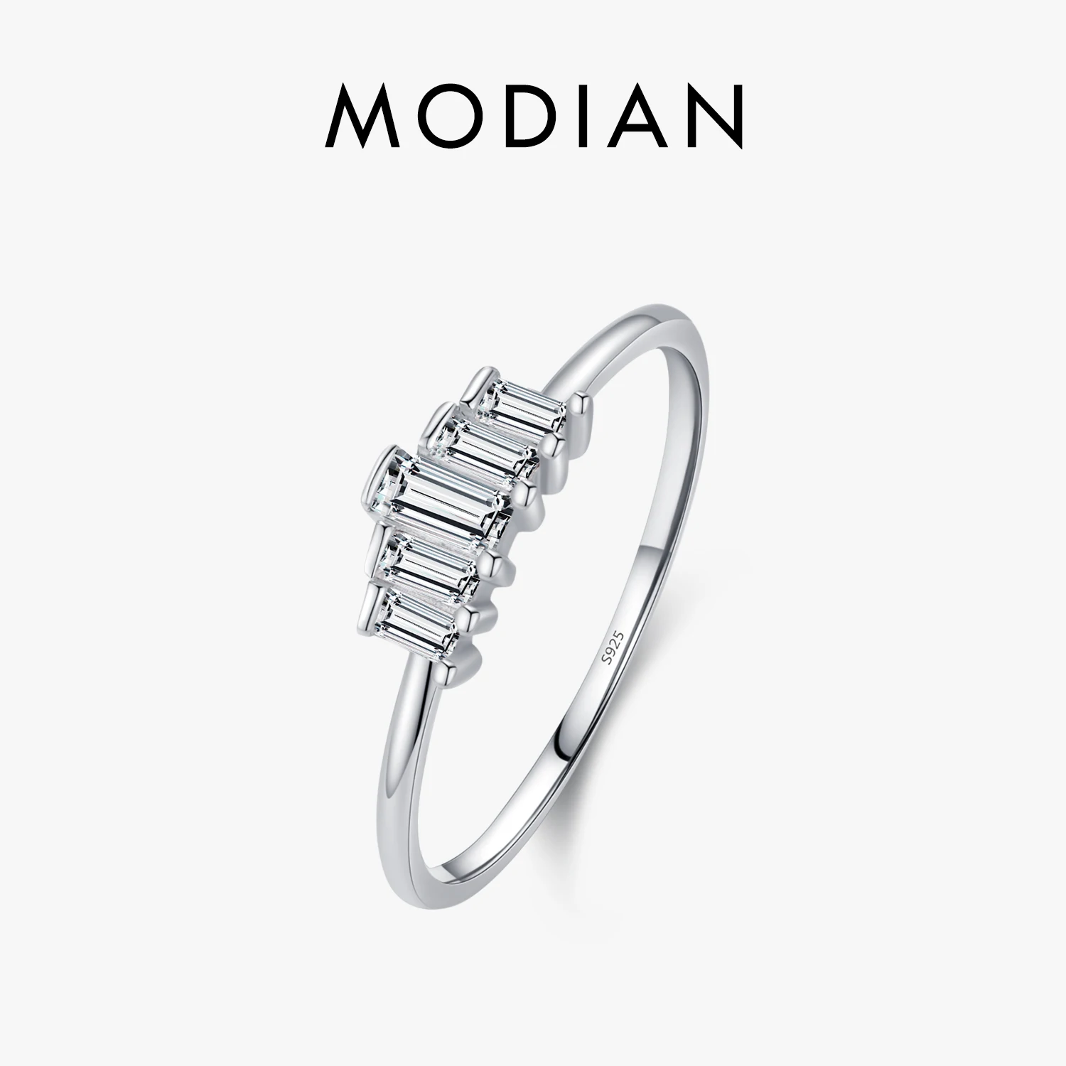 MODIAN 925 Sterling Silver Crown Clear CZ Simple Finger Ring Fashion Stackable White Gold Plated Jewelry For Women Gifts