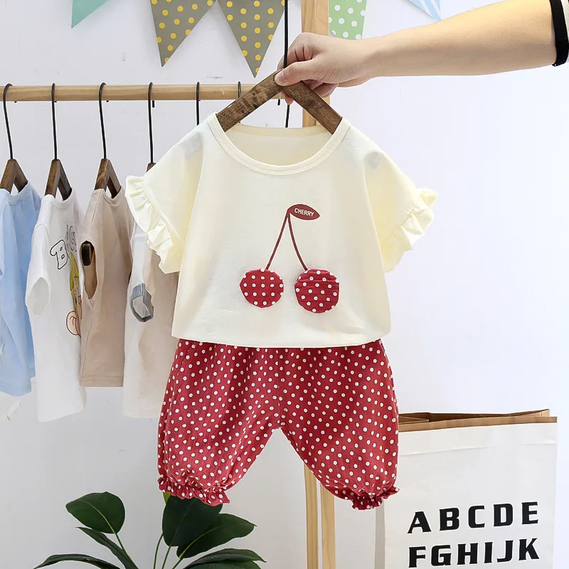 

Newborn Baby Girl Clothes Sets Summer Toddler Casual T-Shirt+ Porka Dot Pants 2Pcs Kids Suits Infant 1st Birthday Sets