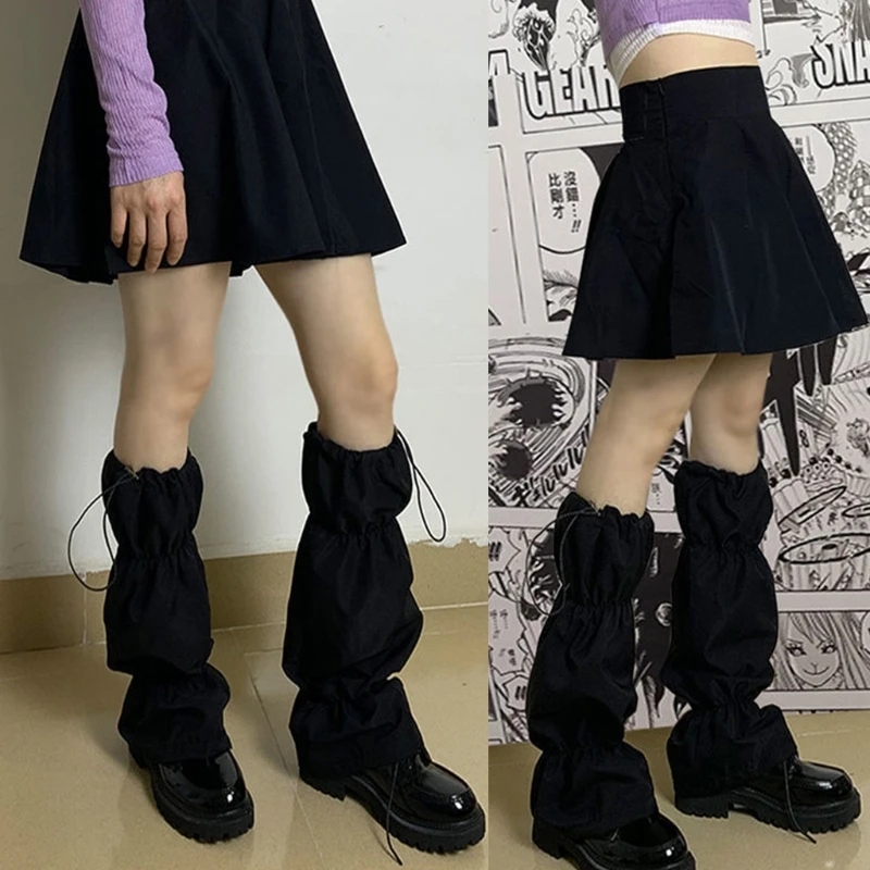 

Women Calf-Length Socks Gothic Ruched Drawstring Black Leg Warmers Foot Cover Dropshipping