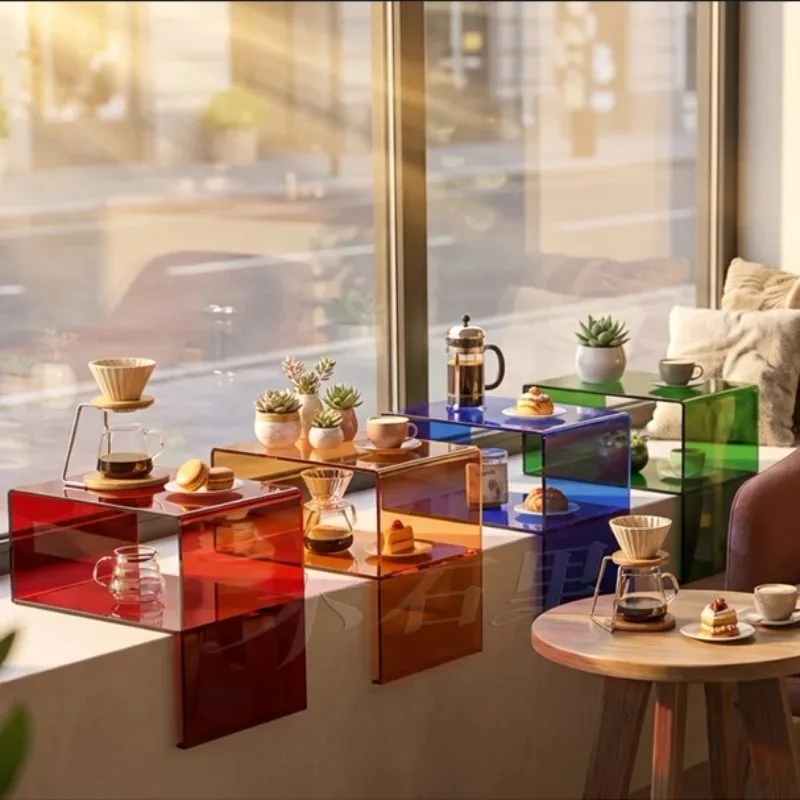 Acrylic L-Shaped Display Stand Cafe Desktop Bar Counter Shelf Window Decor Internet-famous Island Cabinet Tatami Small Tables