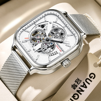 GUANQIN Watches for Man Square Automatic Mechanical Watch Luxury Sports Waterproof Luminescent Skeletonized Design for Gift