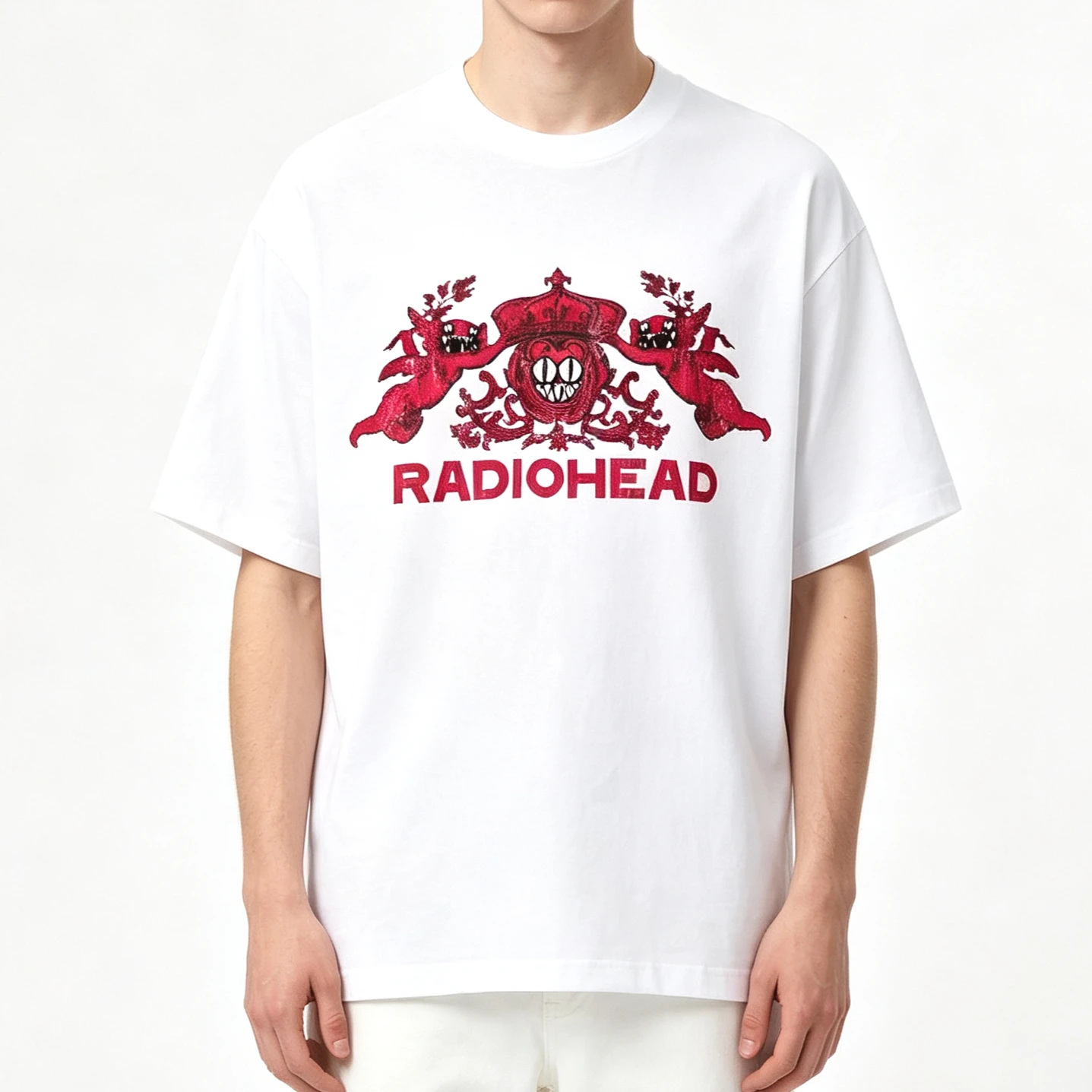 2026 Summer Hot Sale Rock Band Radiohead Bear Crest Music T Shirt Men Women Vintage Top Hip Hop Streetwear Oversized T-shirt