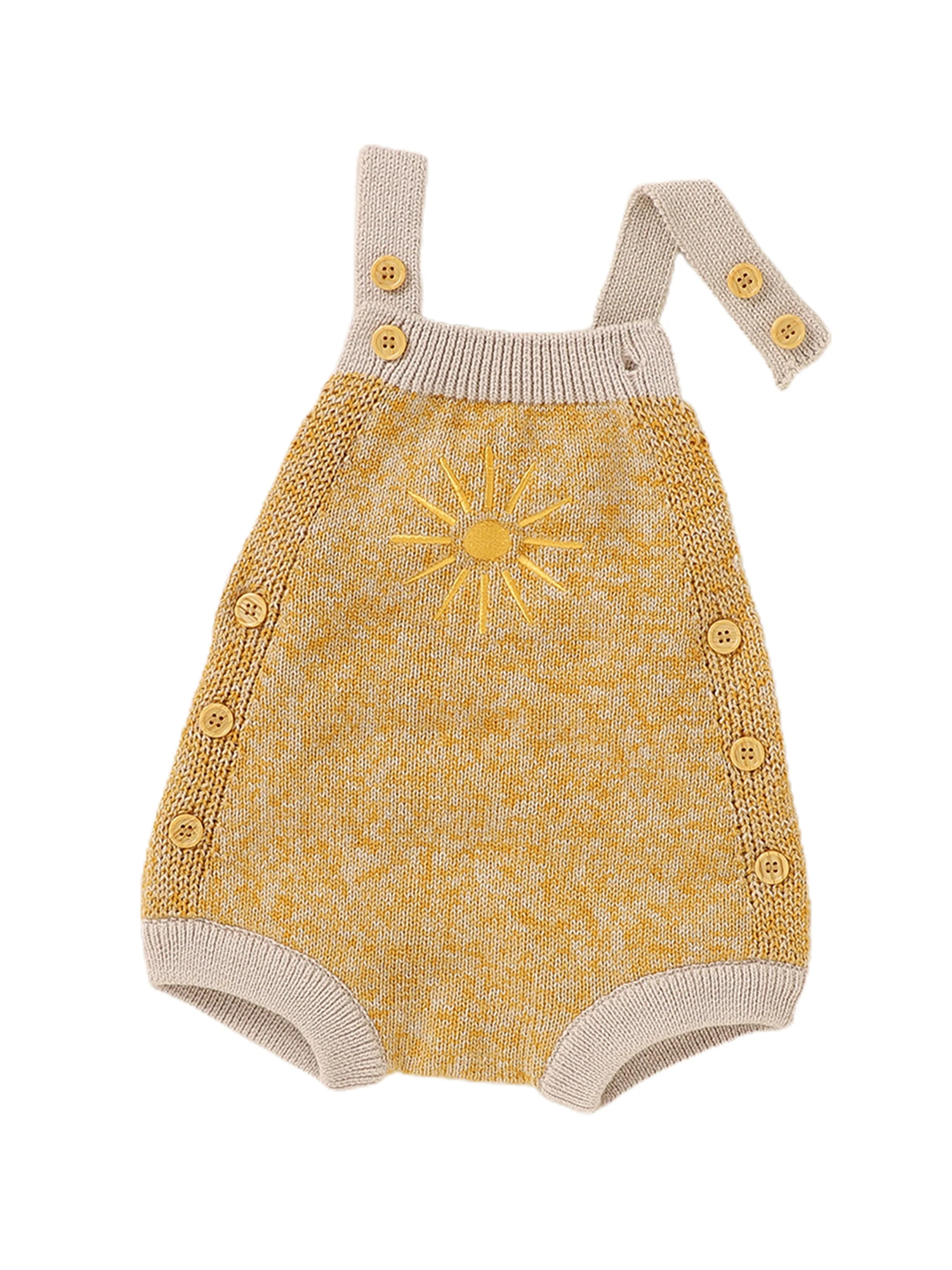 

Adorable Toddler Girls Boys Romper Cute Design Baby Summer Sleeveless Knit Overall Jumpsuit with Sun Embroidery