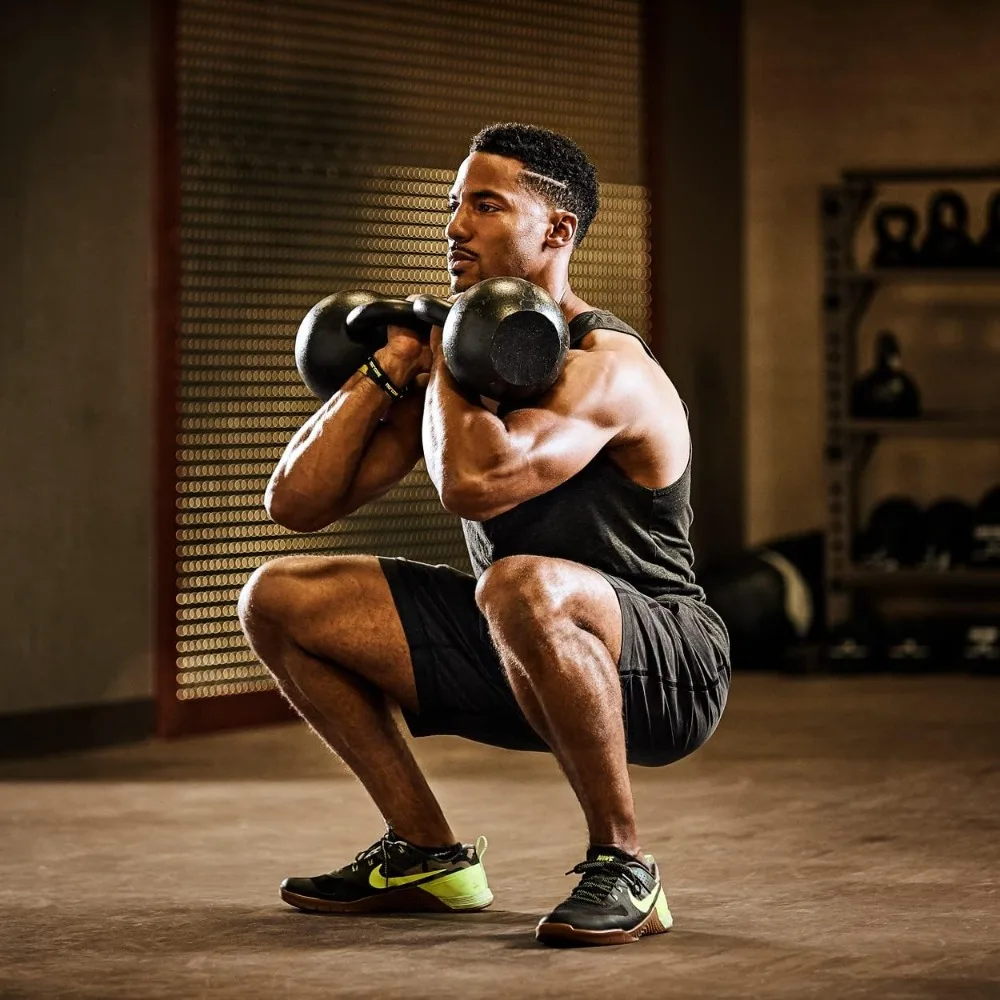 Entrega gratuita - Pesos Kettlebell con recubrimiento en polvo - Kettlebells para entrenamiento de fuerza de 9-97 lb, equipo de gimnasio para entrenamiento de pesas de mano - NUEVO