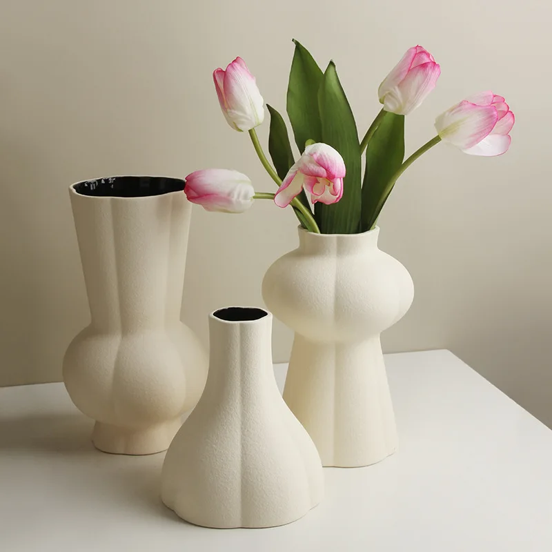 Ins Cream Style Vase Decoration Living Room Flower Arrangement Simulation Home White Ceramic Hydroponic