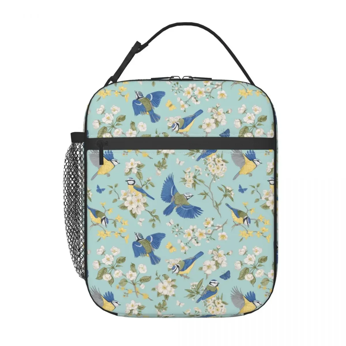 Beautiful Tits Bird Merch Insulated Lunch Bag for Picnic Blooming Trees Food Storage Bag Reusable Cooler Thermal Lunch Box