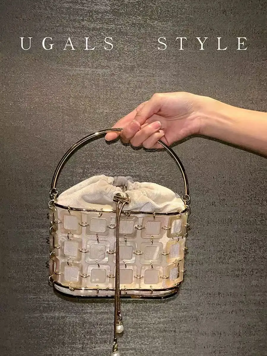 

Luxury Designer Velvet String Clutch Purse Women Fashion Evening Bag Hollow Out Acrylic Woven Handmade Handbag Crossbody Bag