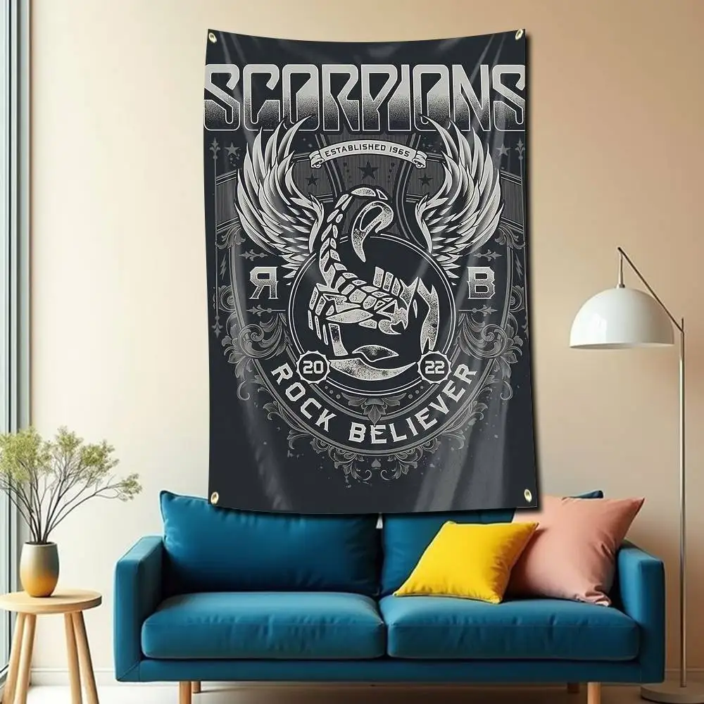Hard Rock S-Scorpions HD-Printed Flag Tapestry Banner for Bedroom Living Room Outdoor Camping Custom Supported