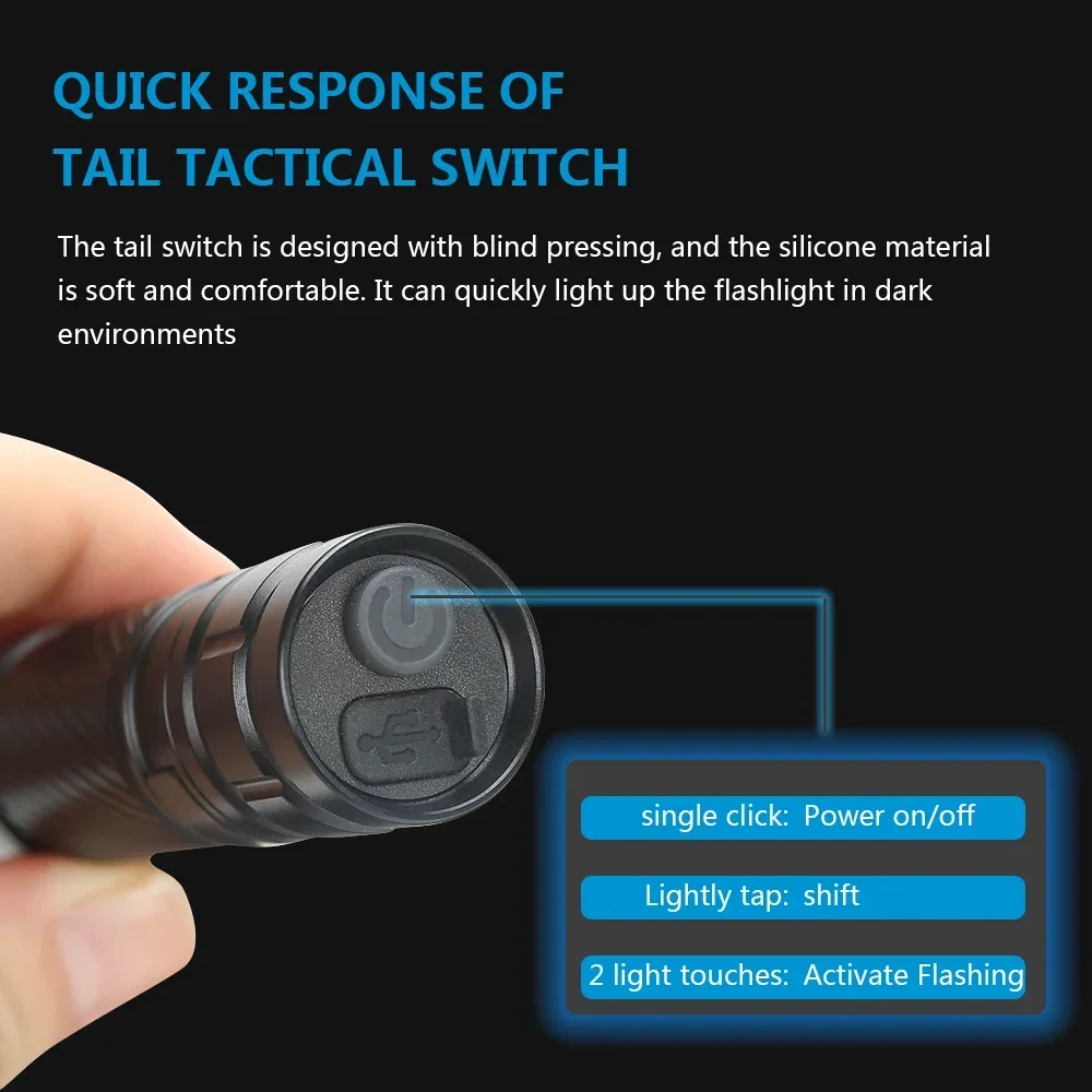 BALDR SC8 Powerful LED Flashlight Rechageable Tactical Torch With Pen Clip Super Bright Hiking Emergency Lantern 1500mAh Battery