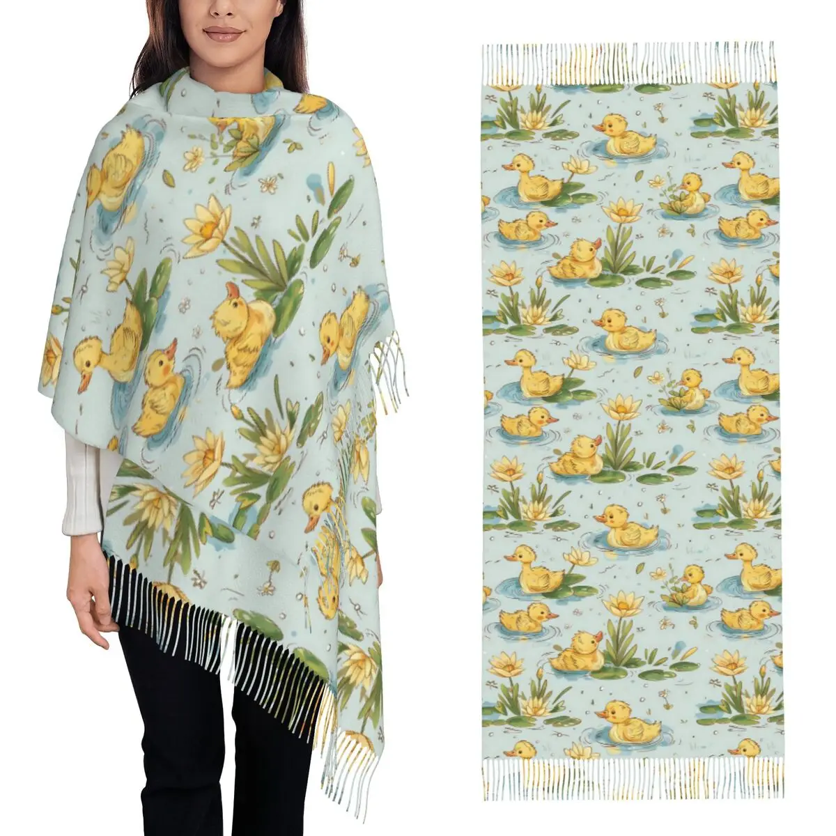 

Шарф с утиным узором, шарфы с кисточками, женские мягкие теплые шали и накидки, большая осенне-зимняя шаль