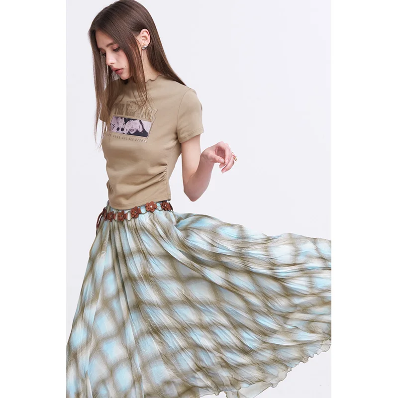 ELFSACK Spring Print Irregular Beach Vacation Style Fashion Long  A-Line Skirt for Women