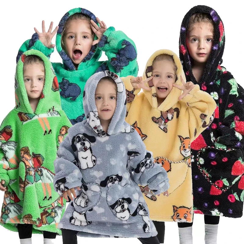 Baby Nightgown Lazy Blanket Wetsuit Cute Cartoon Dinosaur Bear Dog Night-robe Kawaii Strawberry Warm Hooded Home Clothes