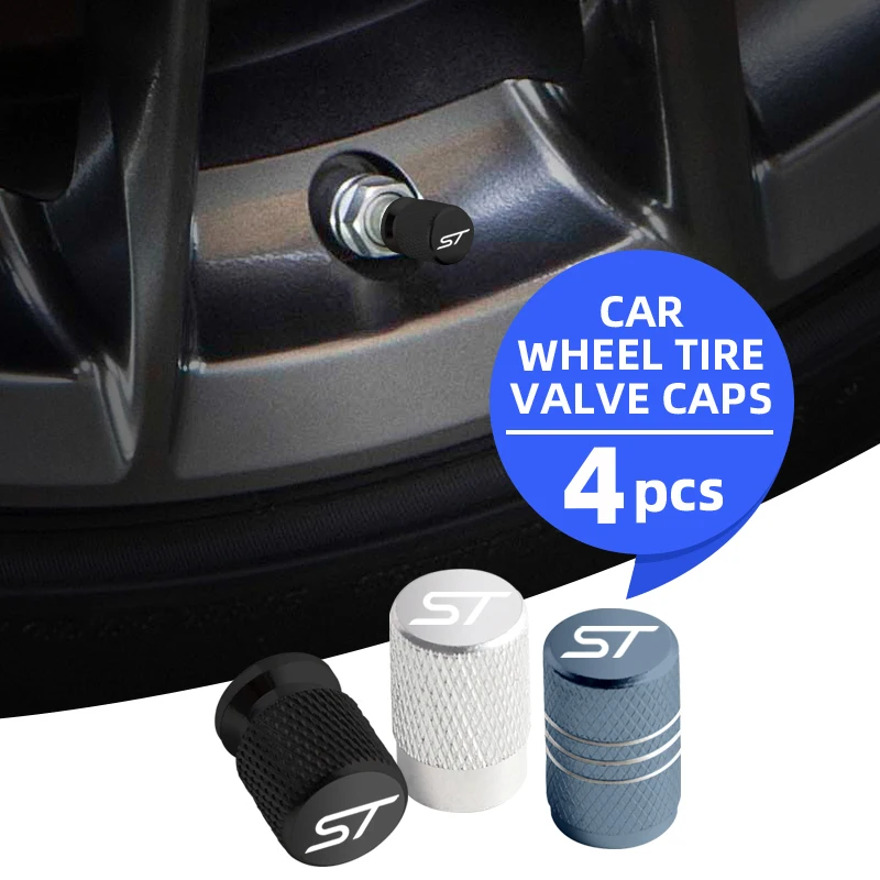 4pcs For Ford ST Logo Focus Fiesta Mondeo Fusion Ranger Kuga Edge F-150 Aluminum Car Wheel Tire Valve Cap Covers Tyre Rim Stem