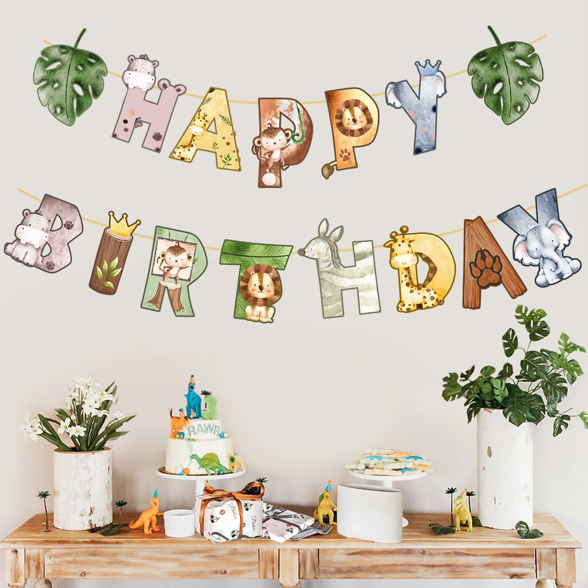 

Wild Animals Birthday Banner Jungle Safari Kids One 1st Birthday Banner Monekey Giraffe Happy Birthday Party Decor Hanging Flags